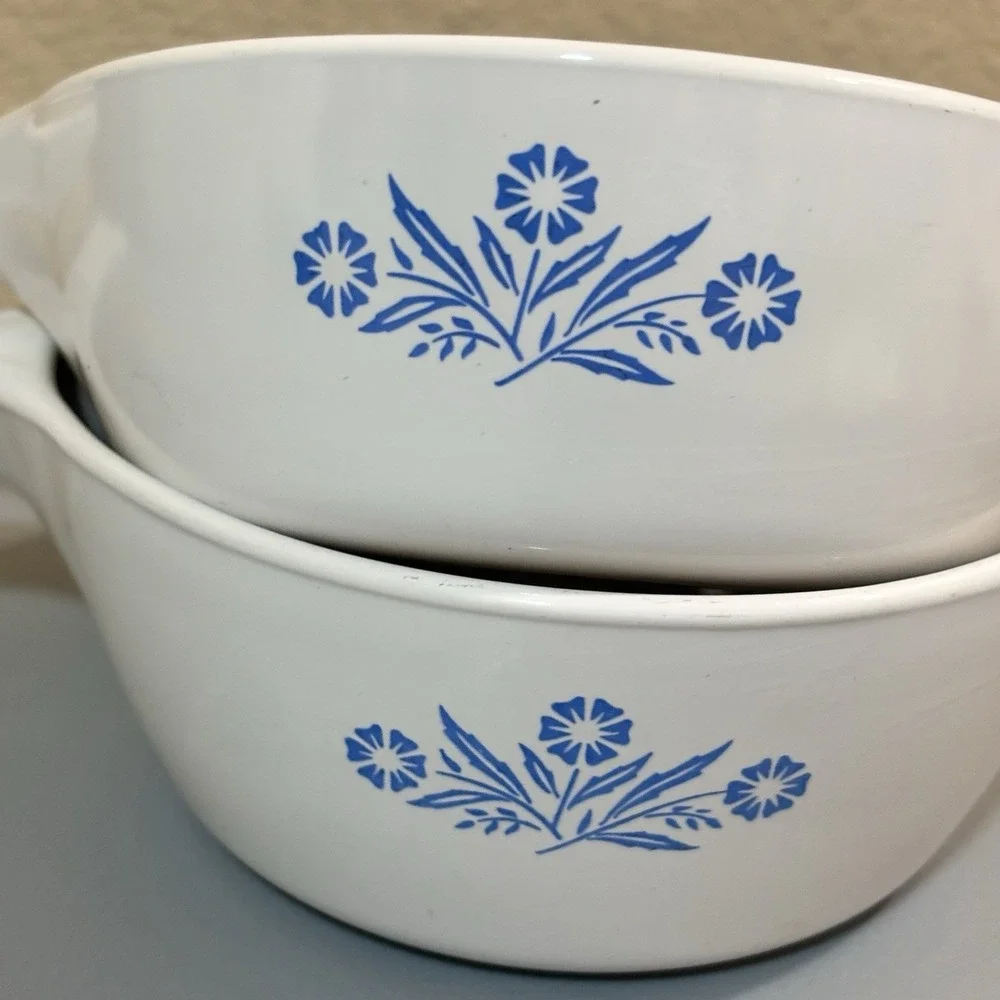 CorningWare Blue Cornflower Menuette Saucepans No Lids 1 Pint, 1 1/2 Pint EUC